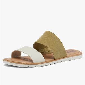 SOREL Women's Ella II Slide Sandals Olive Green / Chalk 10.5 Brand New BNIB